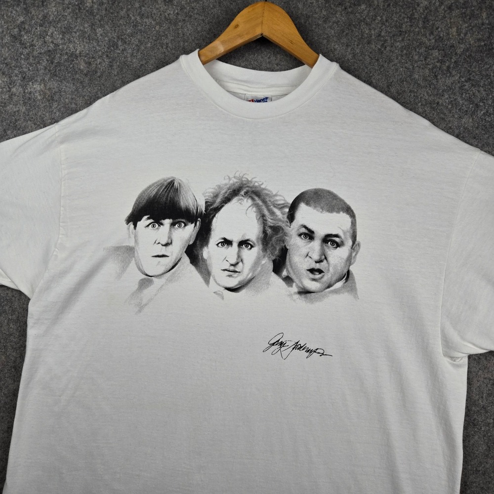Vintage The Three Stooges Shirt Mens XXL White Graphic Tee 90s Single Stitch